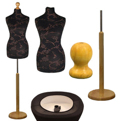 Display Geek Female Dressmakers Dummy Mannequin Brown Flower on Black Torso with Light wood Round Base Stand