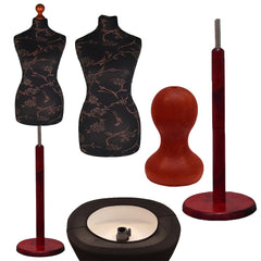 Display Geek Female Dressmakers Dummy Mannequin Brown Flower on Black Torso with Red wood Round Base Stand