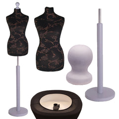 Display Geek Female Dressmakers Dummy Mannequin Brown Flower on Black Torso with Silver wood Round Base Stand