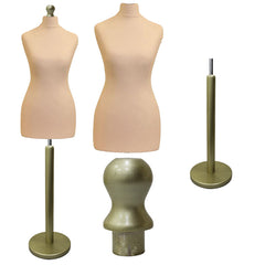 Display Geek Female Dressmakers Dummy Cream Torso with Gold wood Round Base Stand