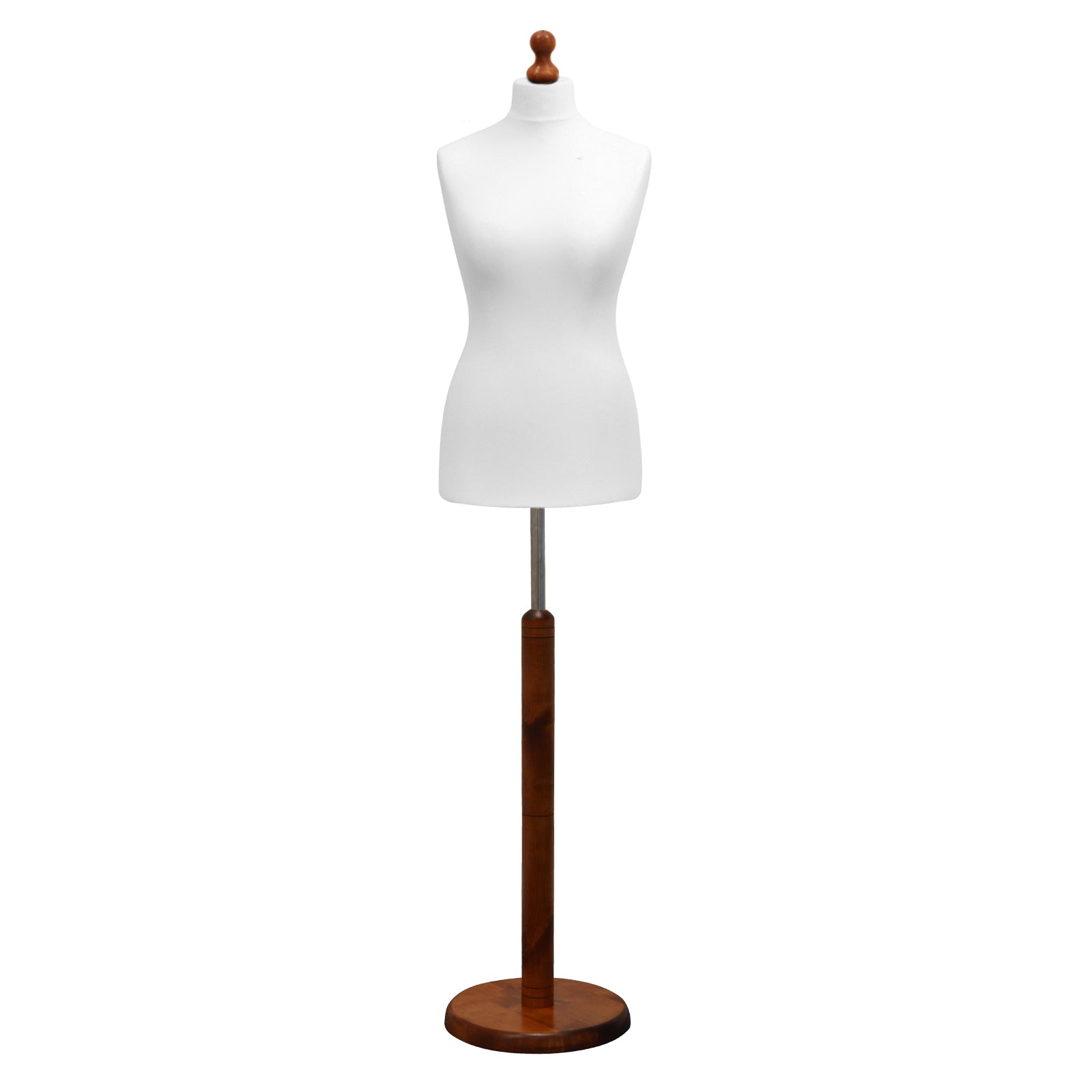 Display Geek Female Dressmakers Dummy White Torso with Darkwood Round Base Stand Display Geek Female Dressmakers Dummy White Torso with Darkwood Round Base Stand