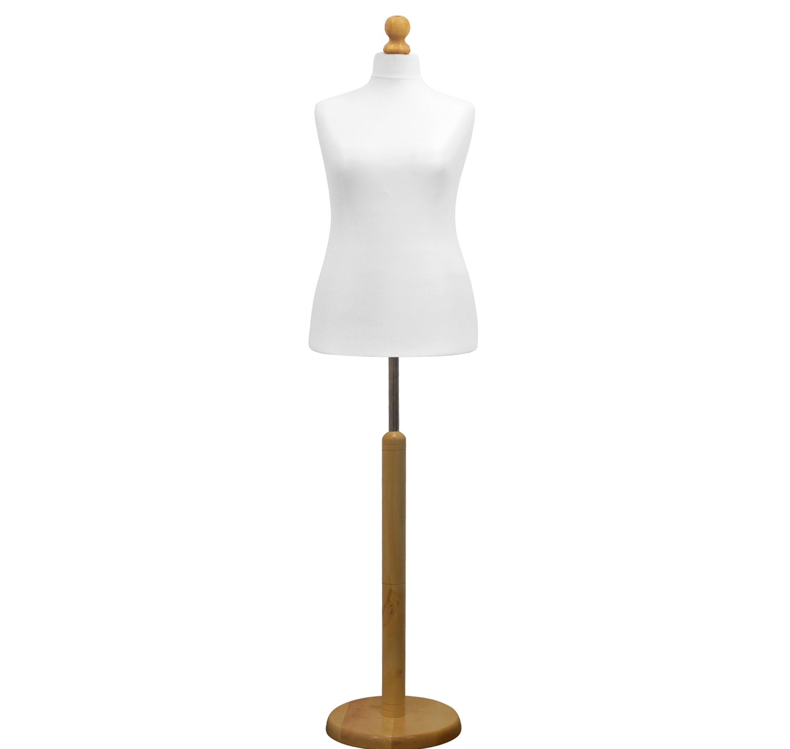 Display Geek Female Dressmakers Dummy White Torso with Light wood Round Base Stand Display Geek Female Dressmakers Dummy White Torso with Light wood Round Base Stand