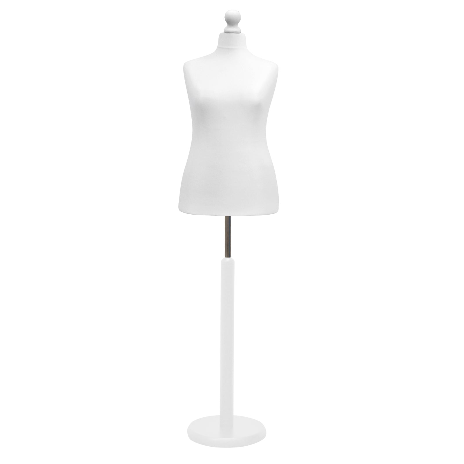 Display Geek Female Dressmakers Dummy White Torso with Whitewood Round Base Stand Display Geek Female Dressmakers Dummy White Torso with Whitewood Round Base Stand
