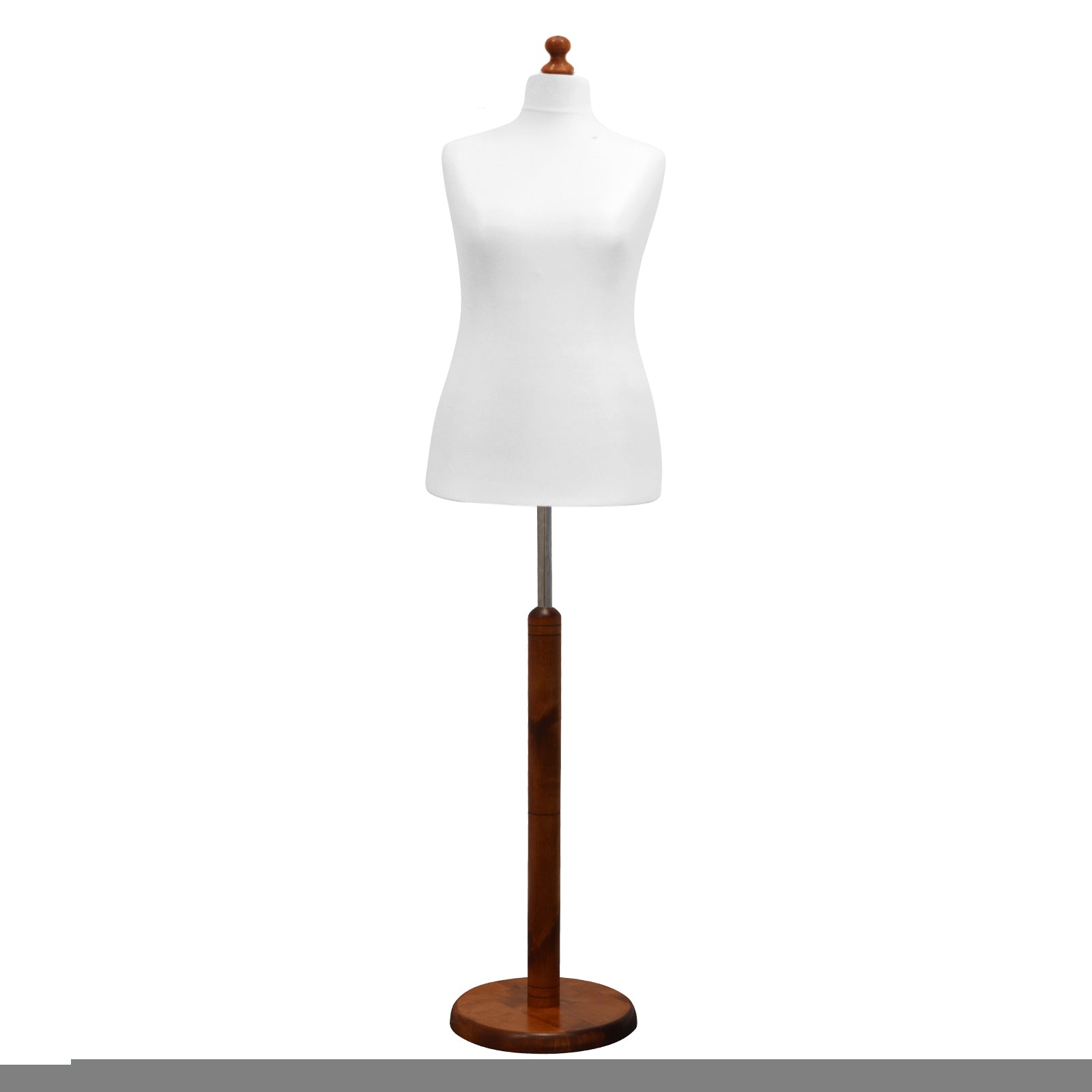 Display Geek Female Dressmakers Dummy White Torso with Darkwood Round Base Stand Display Geek Female Dressmakers Dummy White Torso with Darkwood Round Base Stand