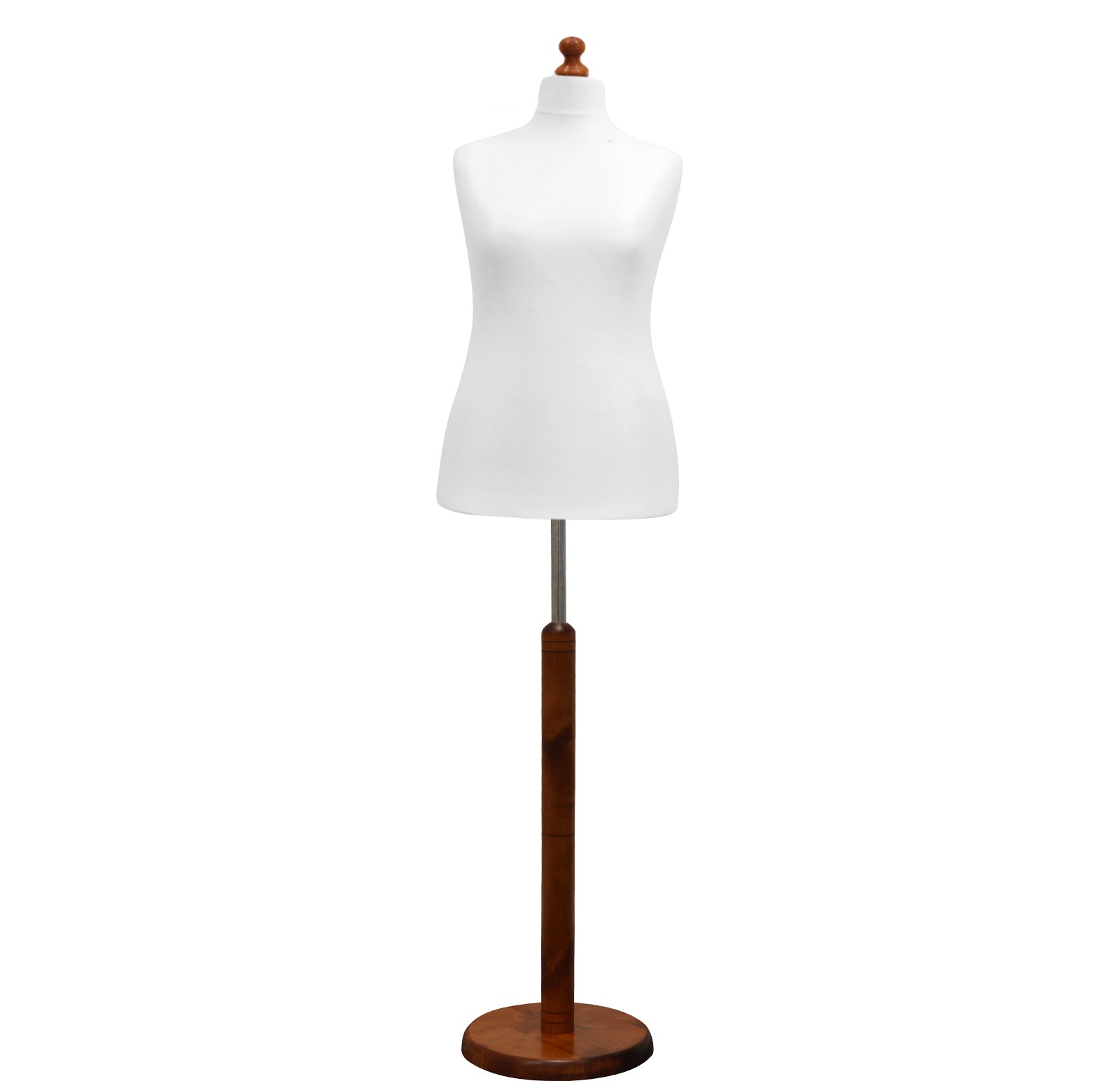 Display Geek Female Dressmakers Dummy White Torso with Darkwood Round Base Stand Display Geek Female Dressmakers Dummy White Torso with Darkwood Round Base Stand