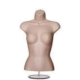 Female Dark Skin 3 Quarter Plastic Body Form Mannequin with Round base stand