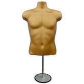 Male Gold 3 Quarter Plastic Body Form Mannequin with Round base stand