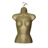 Half Body 3/4 Female Gold Hanging Plastic Body Form Mannequin