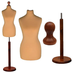 Display Geek Female Dressmakers Dummy Mannequin Gold Torso with Darkwood Round Base Stand