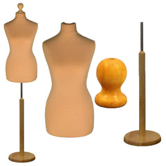 Display Geek Female Dressmakers Dummy Mannequin Gold Torso with Lightwood Round Base Stand