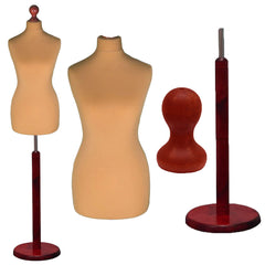 Display Geek Female Dressmakers Dummy Mannequin Gold Torso with Redwood Round Base Stand