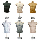 Half 3/4 Male Hanging Plastic Mannequin Body Form with Round base stand