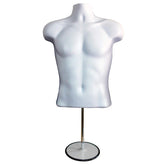 Male White 3 Quarter Plastic Body Form Mannequin with Round base stand