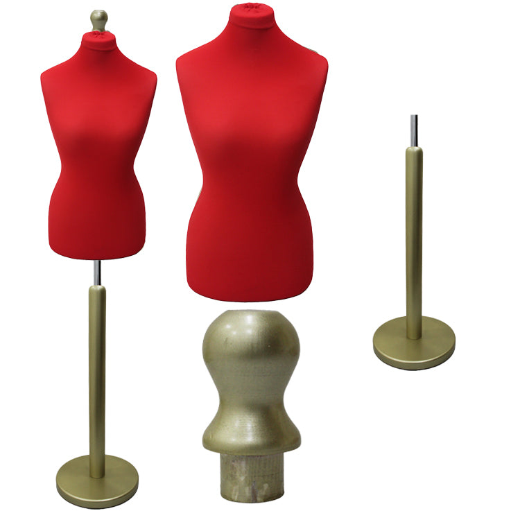 Display Geek Female Dressmakers Dummy Red Torso with Goldwood Round Base Stand Display Geek Female Dressmakers Dummy Red Torso with Goldwood Round Base Stand