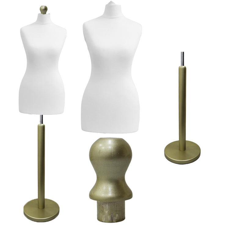 Display Geek Female Dressmakers Dummy White Torso with Goldwood Round Base Stand Display Geek Female Dressmakers Dummy White Torso with Goldwood Round Base Stand
