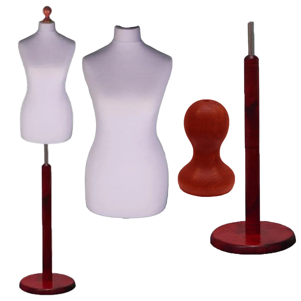 Display Geek Female Dressmakers Dummy Silver Torso with Redwood Round Base Stand Display Geek Female Dressmakers Dummy Silver Torso with Redwood Round Base Stand