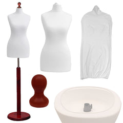 Display Geek Female Dressmakers Dummy White Torso with Redwood Round Base Stand