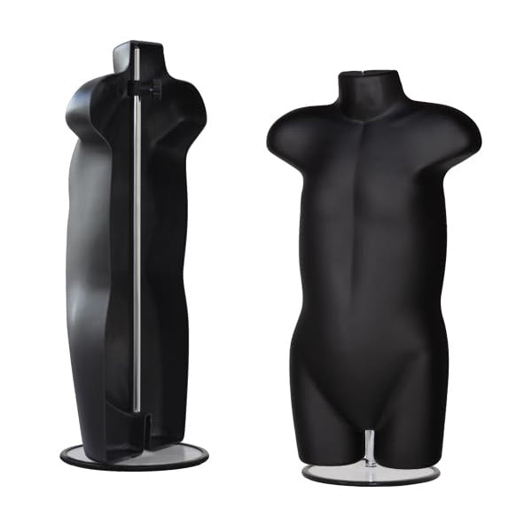 Children's Plastic Black Mannequin Body Form with Round base stand