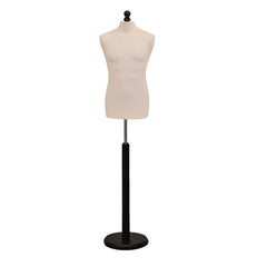 Male Dressmakers Dummy Cream With Choice of Black Round Base stands
