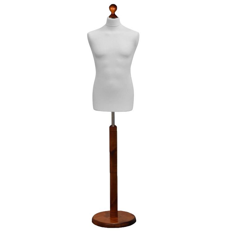 Male Tailors Dummy White With Choice of darkwood Round Base stands