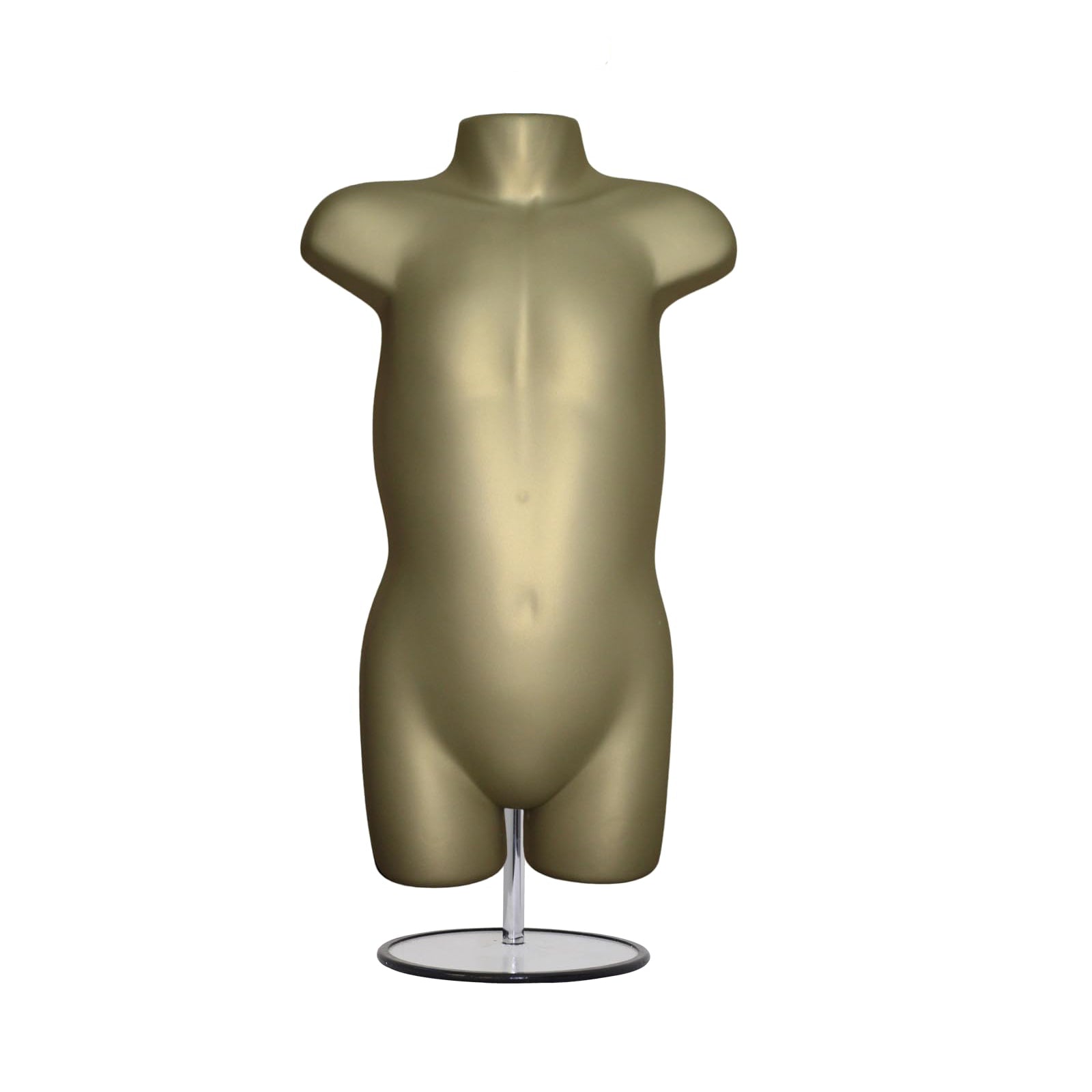 Children's Hanging Plastic Mannequin Body Form gold with Round base stand