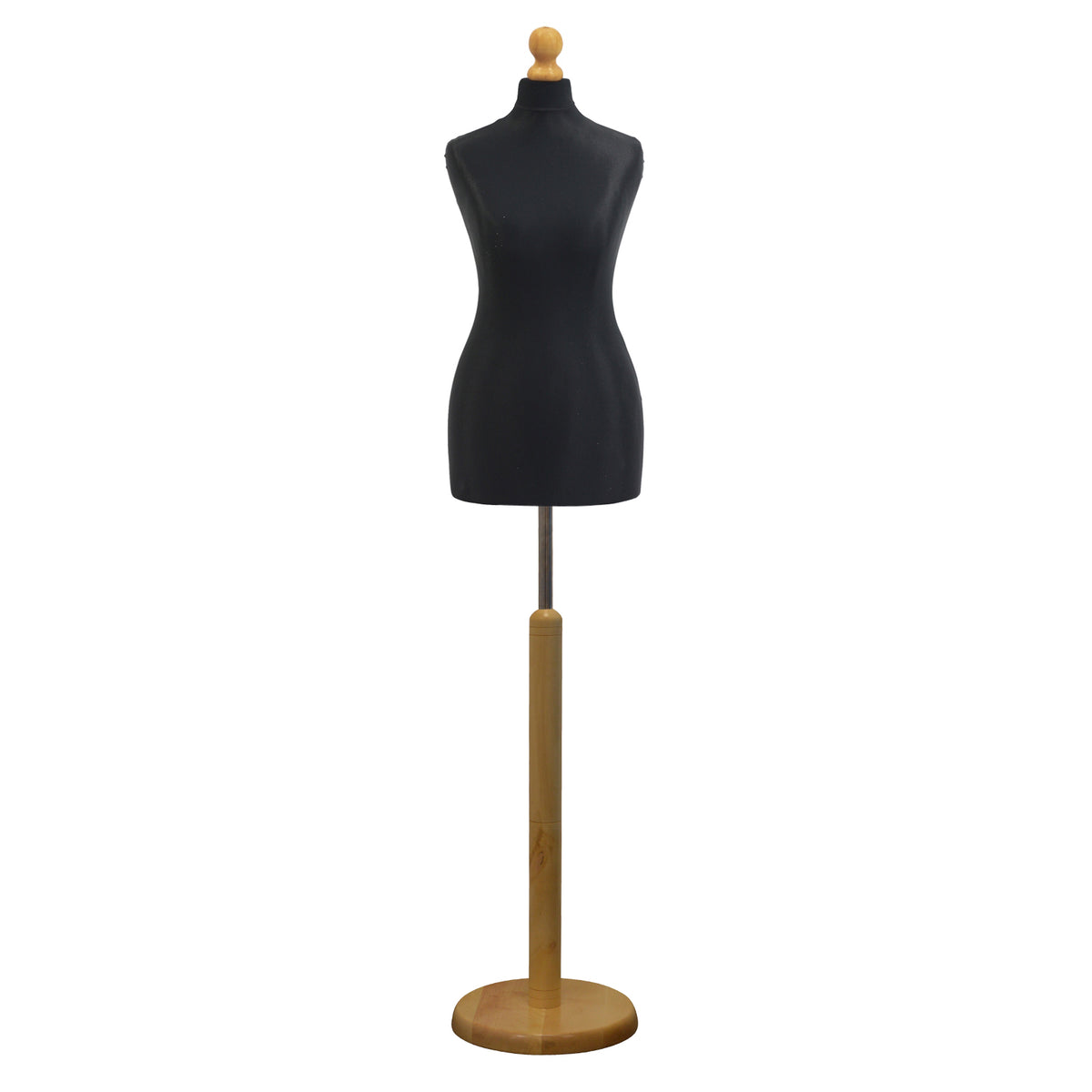 Display Geek Female Dressmakers Dummy Black Torso with Lightwood Round Base Stand