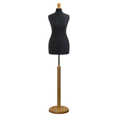 Display Geek Female Dressmakers Dummy Black Torso with Lightwood Round Base Stand
