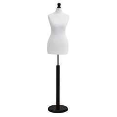 Female Tailors Mannequin White with Choice of Blackwood Round Base Stands