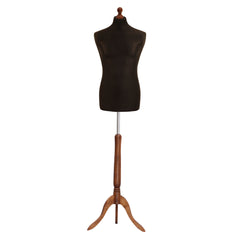 Male Dressmakers Mannequin Black With Darkwood Tripod stand