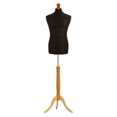 Male Dressmakers Mannequin Black With Lightwood Tripod stand