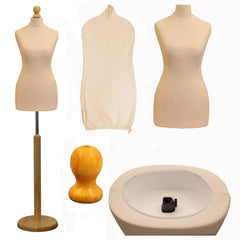 Display Geek Female Dressmakers Dummy Cream Torso with Lightwood Round Base Stand