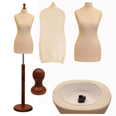 Display Geek Female Dressmakers Dummy Cream Torso with Darkwood Round Base Stand