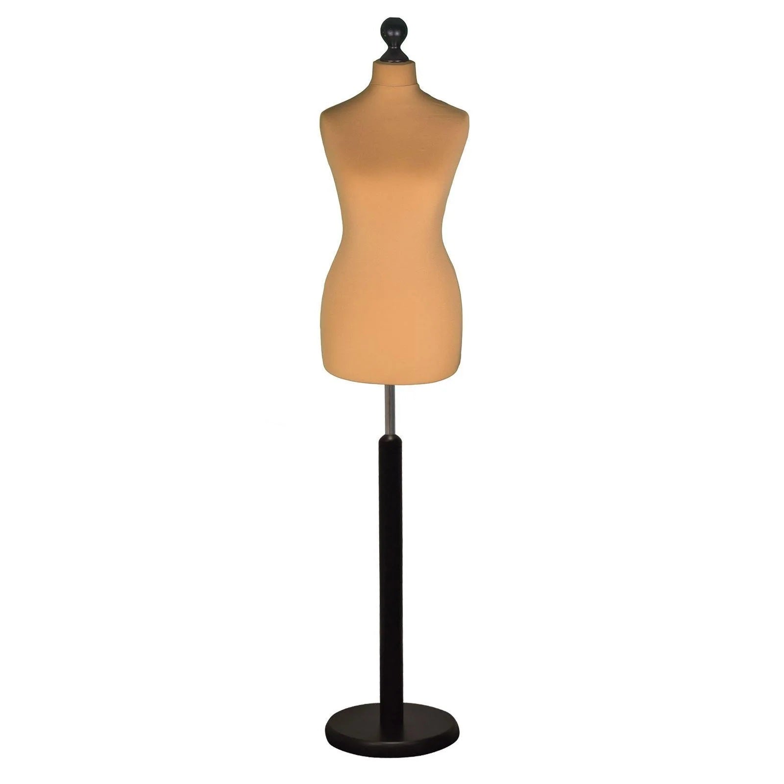 Female Tailors Mannequin Gold with Choice of Black Round Base Stands