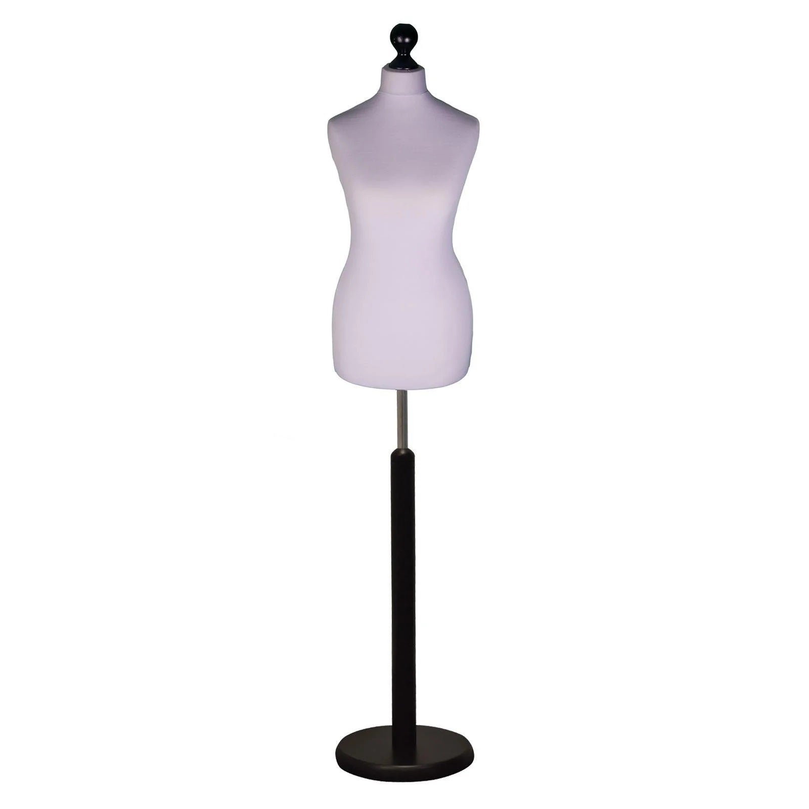 Female Dressmakers Dummy Silver with Choice of black Round Base Stands