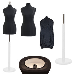 Display Geek Female Dressmakers Dummy Black Torso with White Round Base Stand