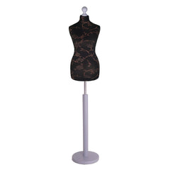 Display Geek Female Dressmakers Dummy Mannequin Brown Flower on Black Torso with Silver wood Round Base Stand