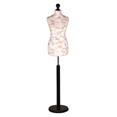 Display Geek Female Dressmakers Dummy Mannequin Brown Flower on Cream Torso with Black wood Round Base Stand