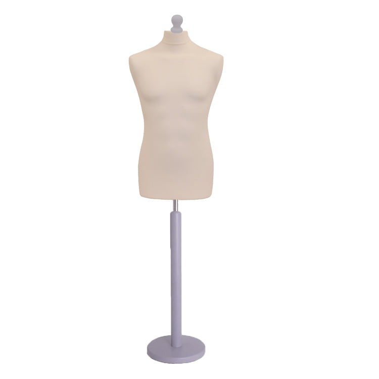 Male Dressmakers Dummy Cream With Choice of Silver Round Base stands