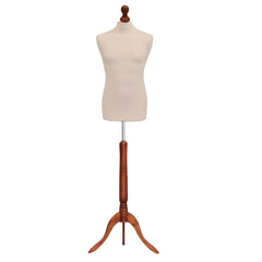 Male Tailors Dummy Cream with Darkwood Tripod Stand