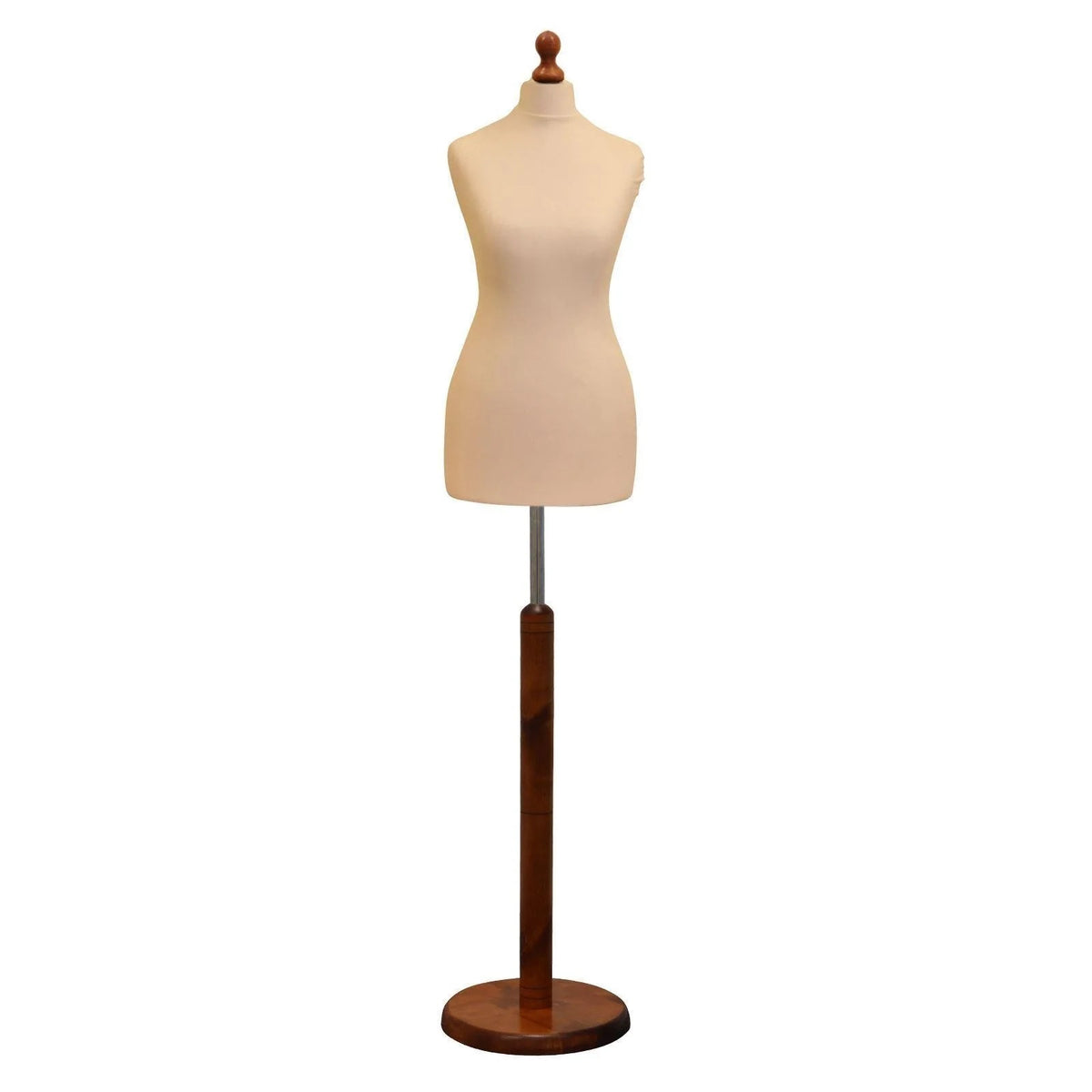 Display Geek Female Dressmakers Dummy Cream Torso with Darkwood Round Base Stand