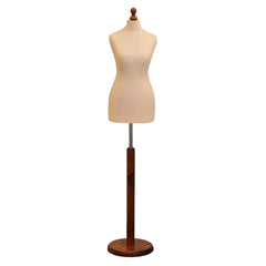 Display Geek Female Dressmakers Dummy Cream Torso with Darkwood Round Base Stand