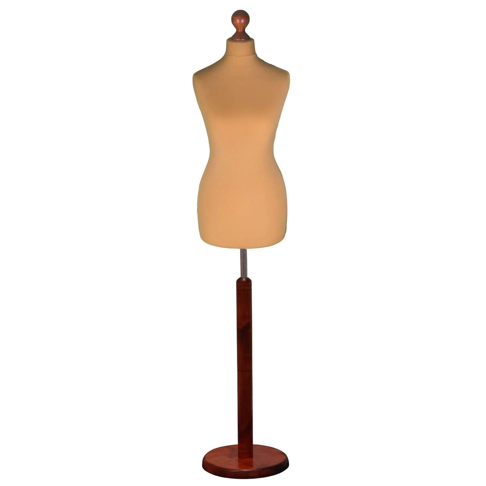 Female Tailors Mannequin Gold with Choice of darkwood Round Base Stands