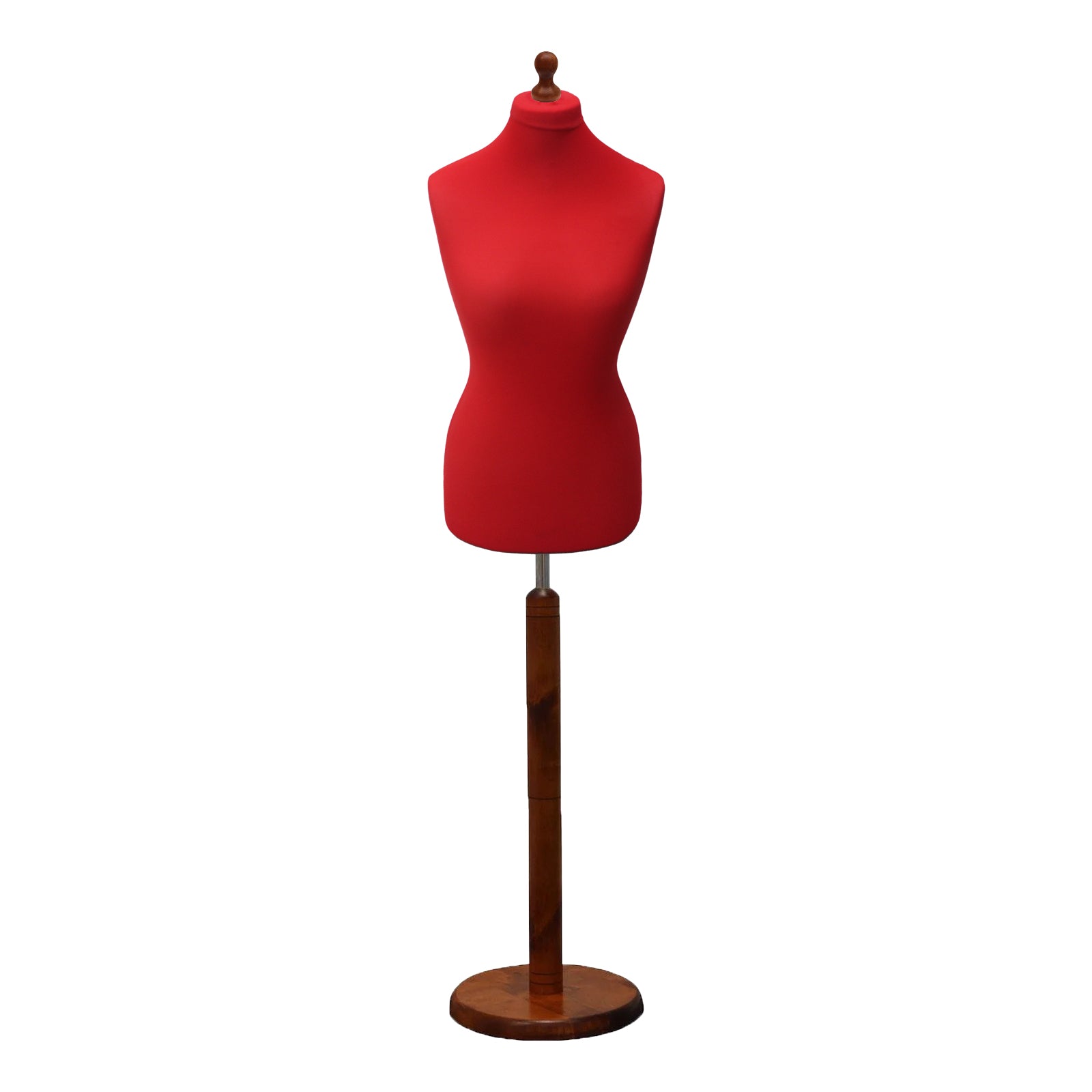 Female Dressmakers Mannequin Red with Choice of Darkwood Round Base Stands