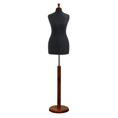 Black Female Dressmakers Dummy with Darkwood Round Base