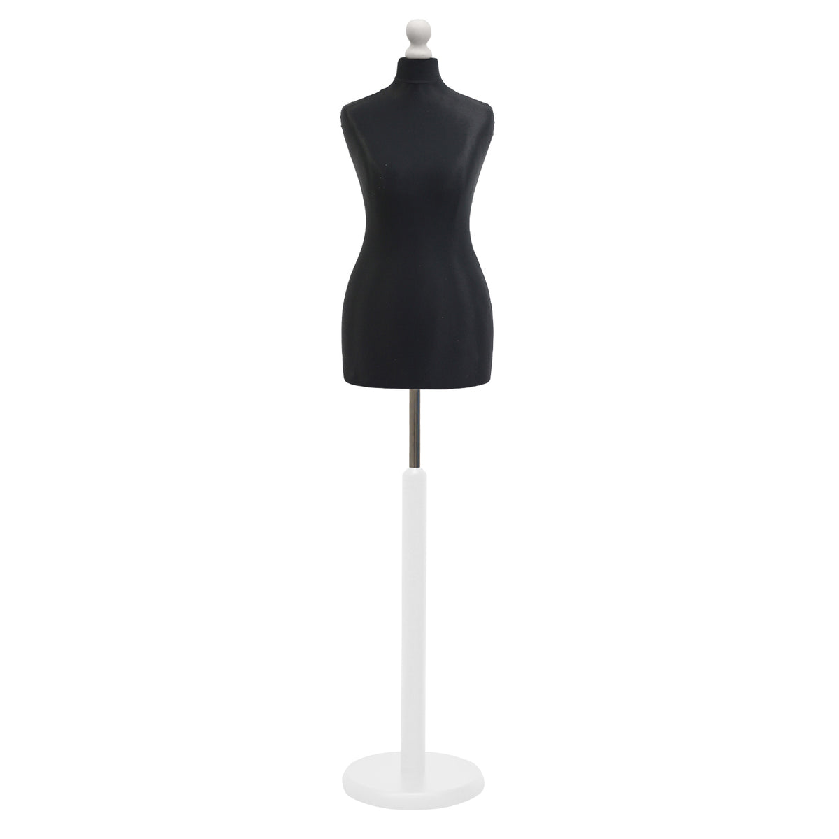 Display Geek Female Dressmakers Dummy Black Torso with White Round Base Stand