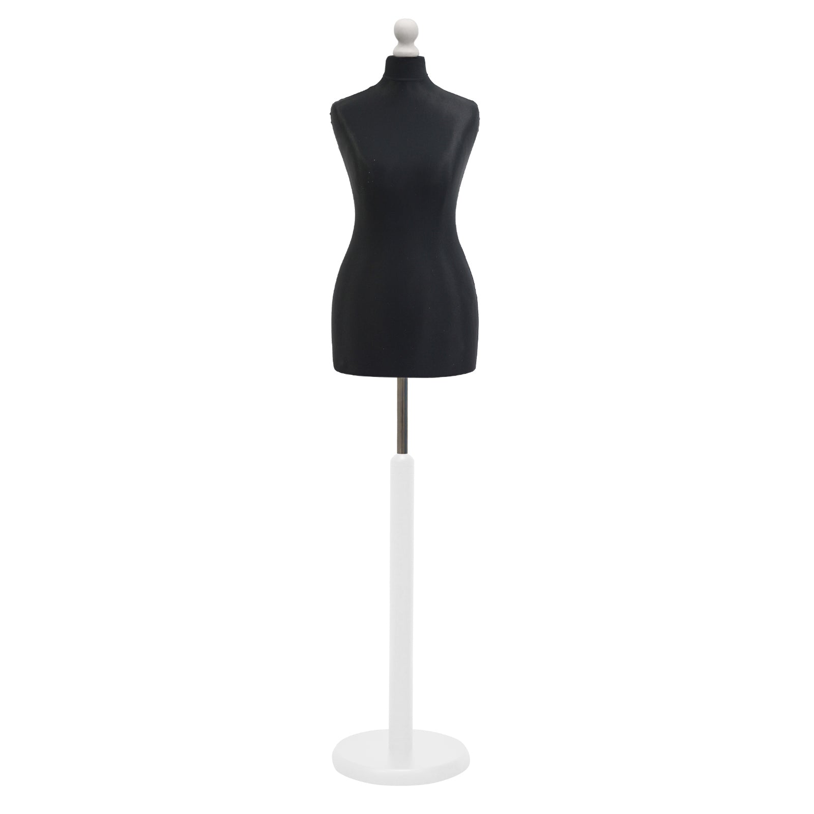 Female Tailors Mannequin Black with Choice of White Round Base Stands