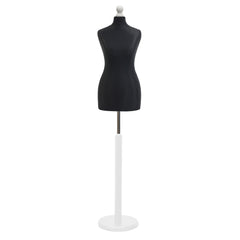 Female Tailors Mannequin Black with Choice of White Round Base Stands