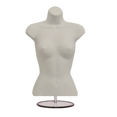 Half 3/4 female Hanging Plastic Mannequin Body Form with Round base stand light skin