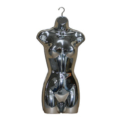 Female Full Size Shiny Chrome Hanging Body Form Display Mannequin