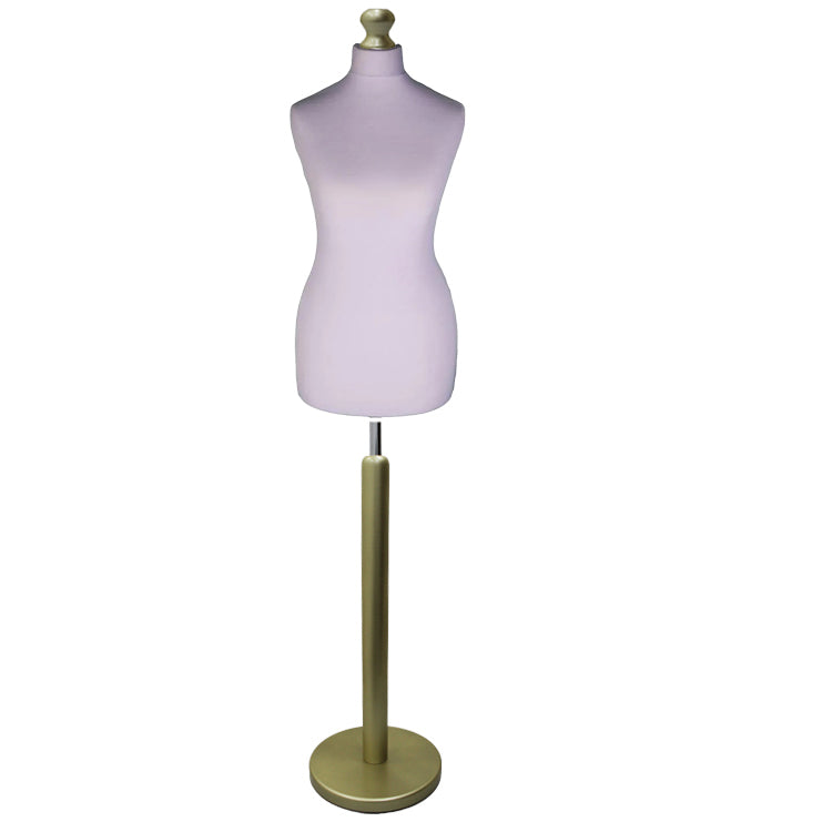 Display Geek Female Dressmakers Dummy Silver Torso with Gold wood Round Base Stand